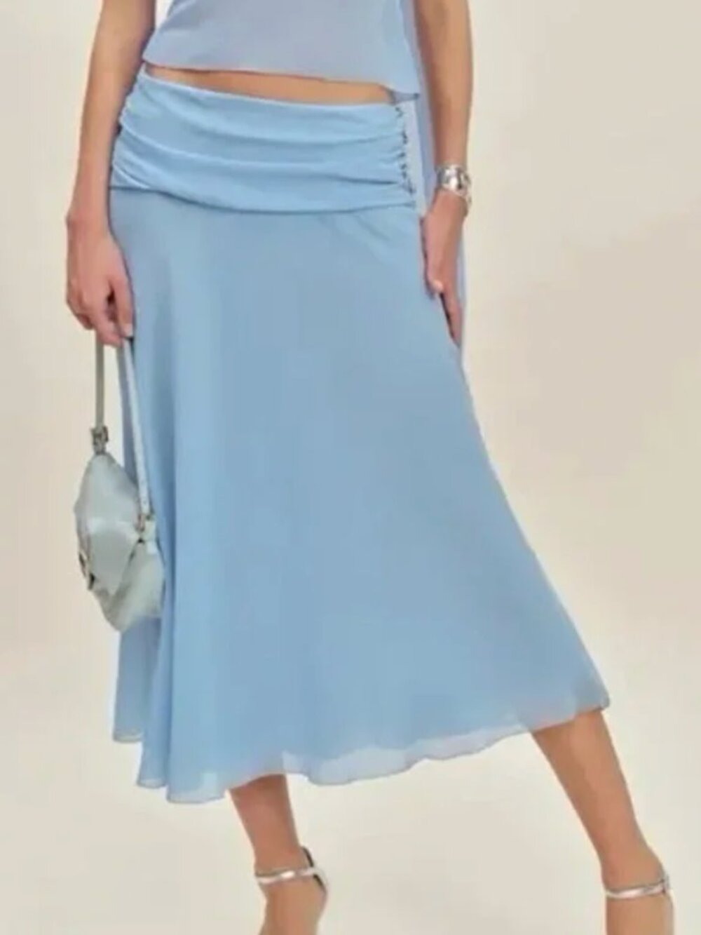 Reformation x Devon Lee Carlson Olivia Skirt Light Blue Mesh Layer Midi Rise 12
